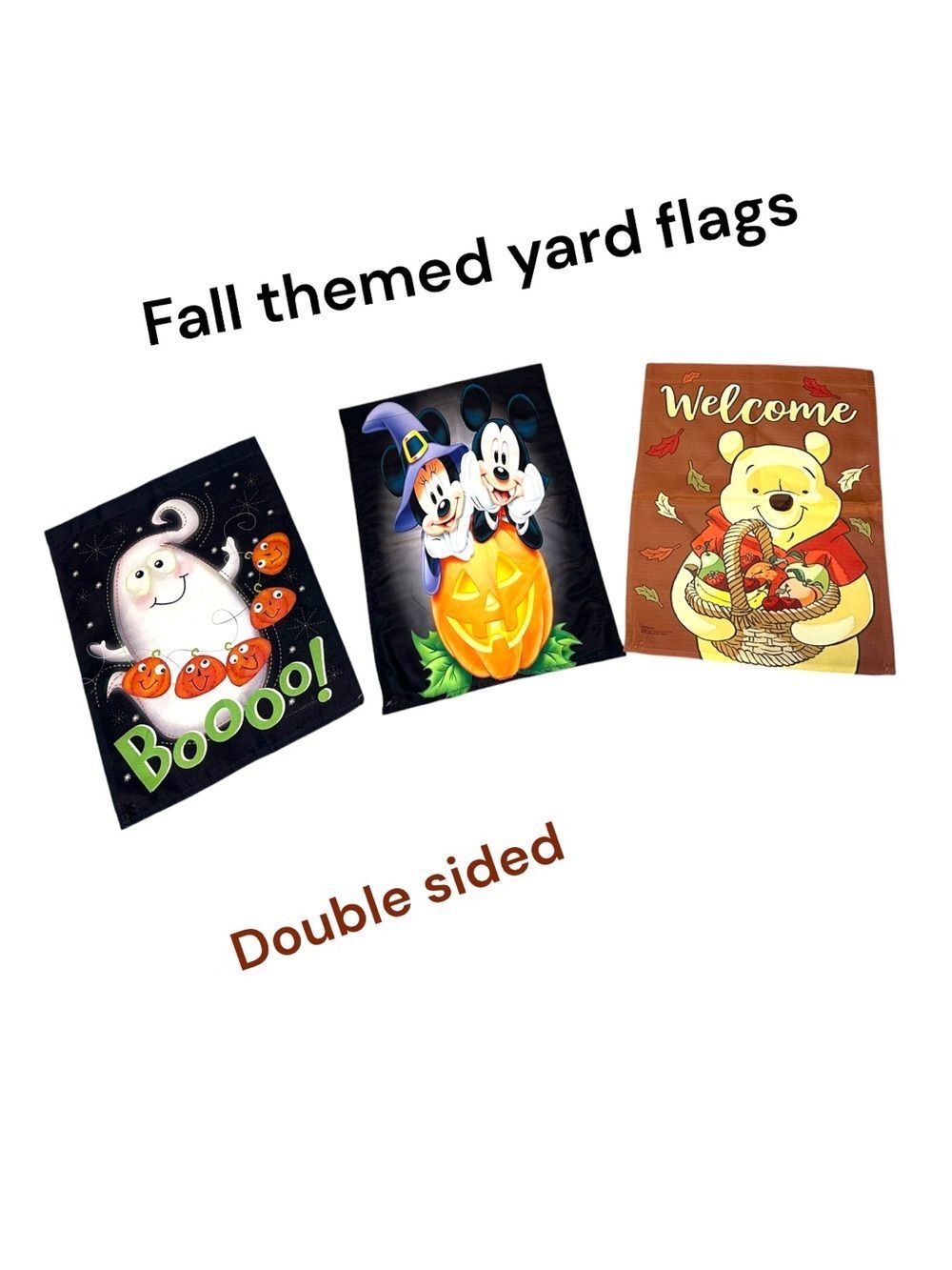 Fall Themed Double-Sided Yard Flags - Ghost, Pumpkin Mickey & Winnie the Pooh